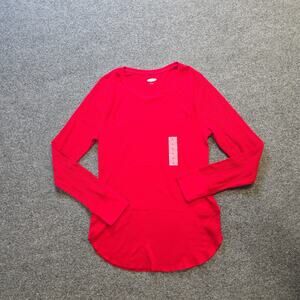 Old Navy Top Womens Size Large Red Thermal Waffle Knit Long Sleeve Layer Casual